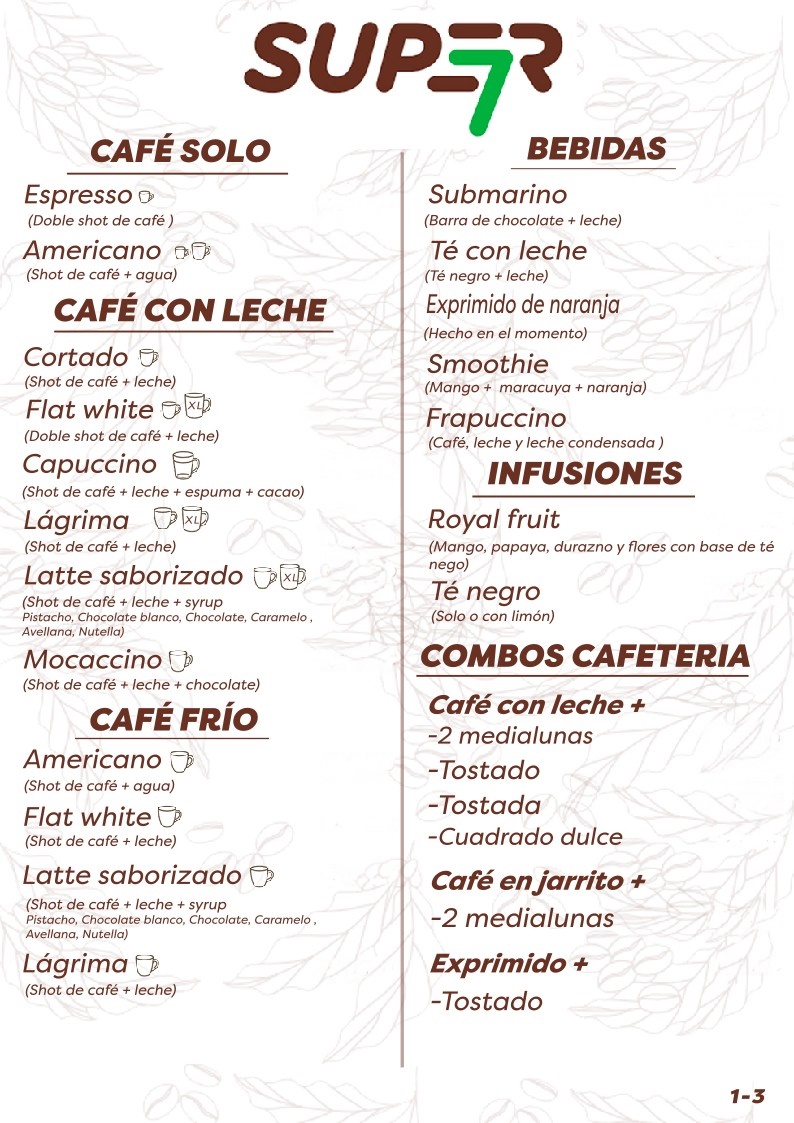 super7café, menú hoja 1